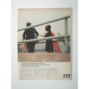 Vintage ITT Advertisement Print 1967 Airline Travel Stewardess MOD Ad